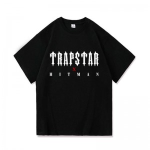 Trapstar X Hitman メンズ Tシャツ 黒 | Japan ZF71-922