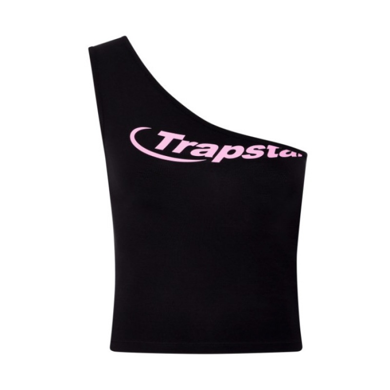 Trapstar Hyperdrive One Shoulder Vest レディース トップ 黒 ピンク | Japan WK33-726