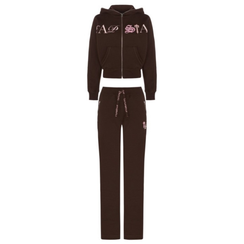 Trapstar Script Zip Leg Jogging Bottoms レディース パンツ ブラウン ピンク | Japan IT95-761