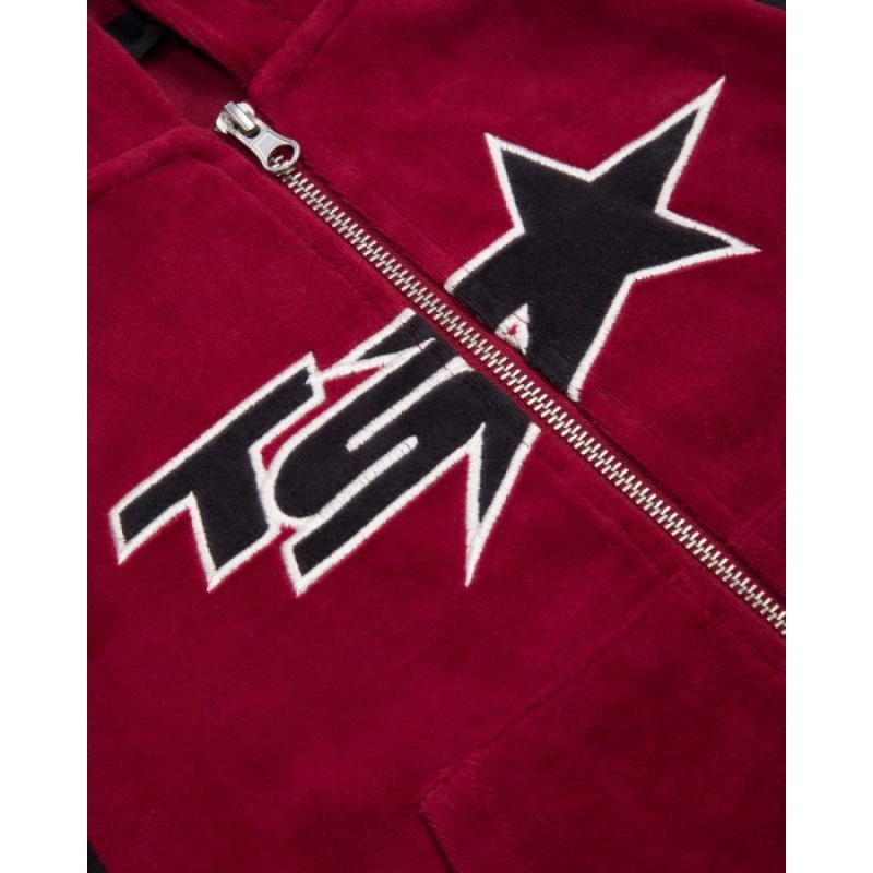 Trapstar TS-Star Contrast Panel Velour Hoodie レディース パーカー ボルドー | Japan WS15-301