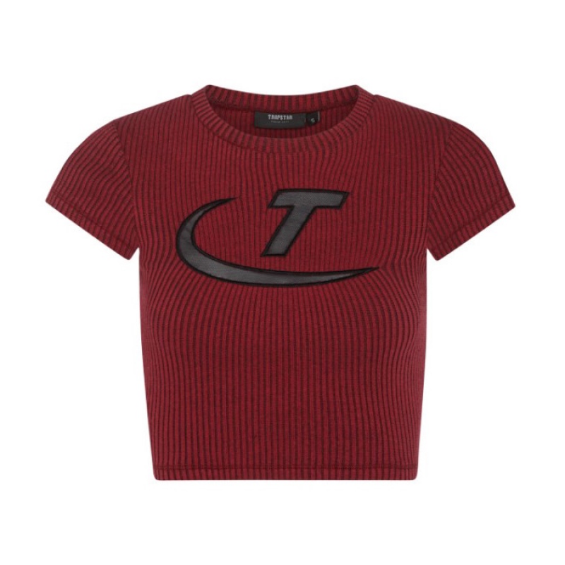 Trapstar Two Tone Rib Tee レディース トップ 赤 黒 | Japan IU16-624