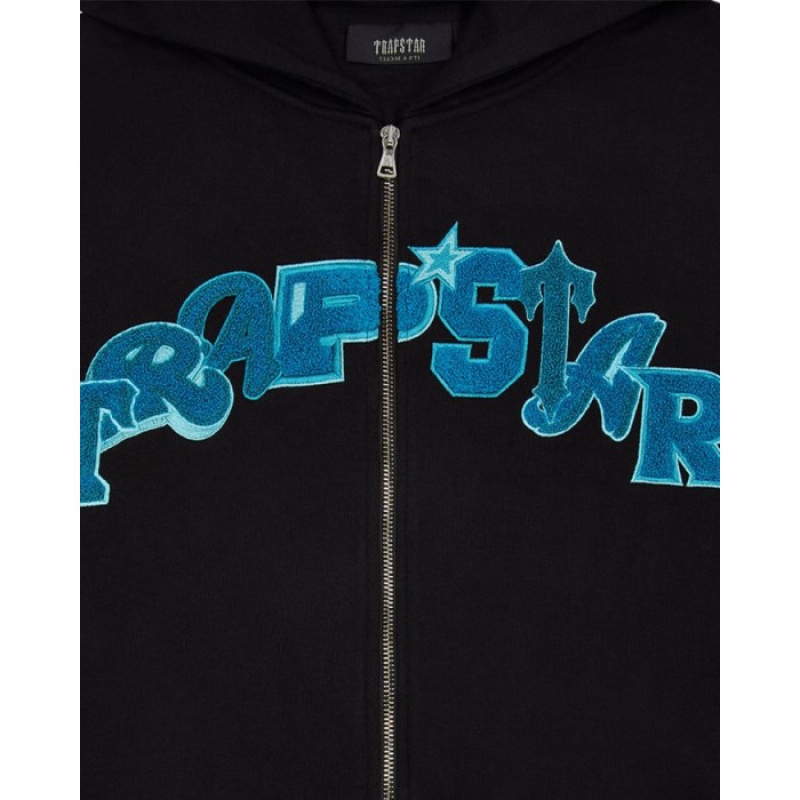 Trapstar Wildcard Chenille Hoodie メンズ トラックスーツ 黒 ターコイズ | Japan DF92-383