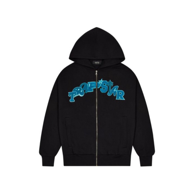 Trapstar Wildcard Chenille Hoodie メンズ トラックスーツ 黒 ターコイズ | Japan DF92-383